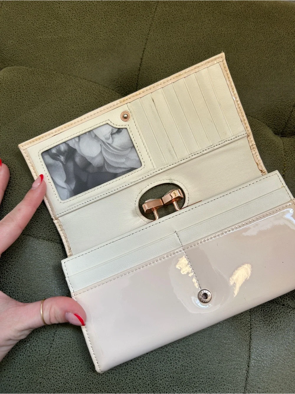 Ted Baker Glossy Patent Clutch in Light Cream